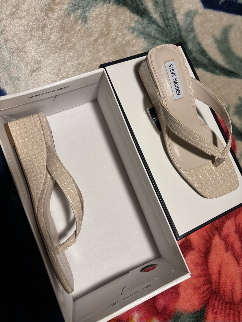 Steve Madden Beige Croc-Embossed Thong Sandals